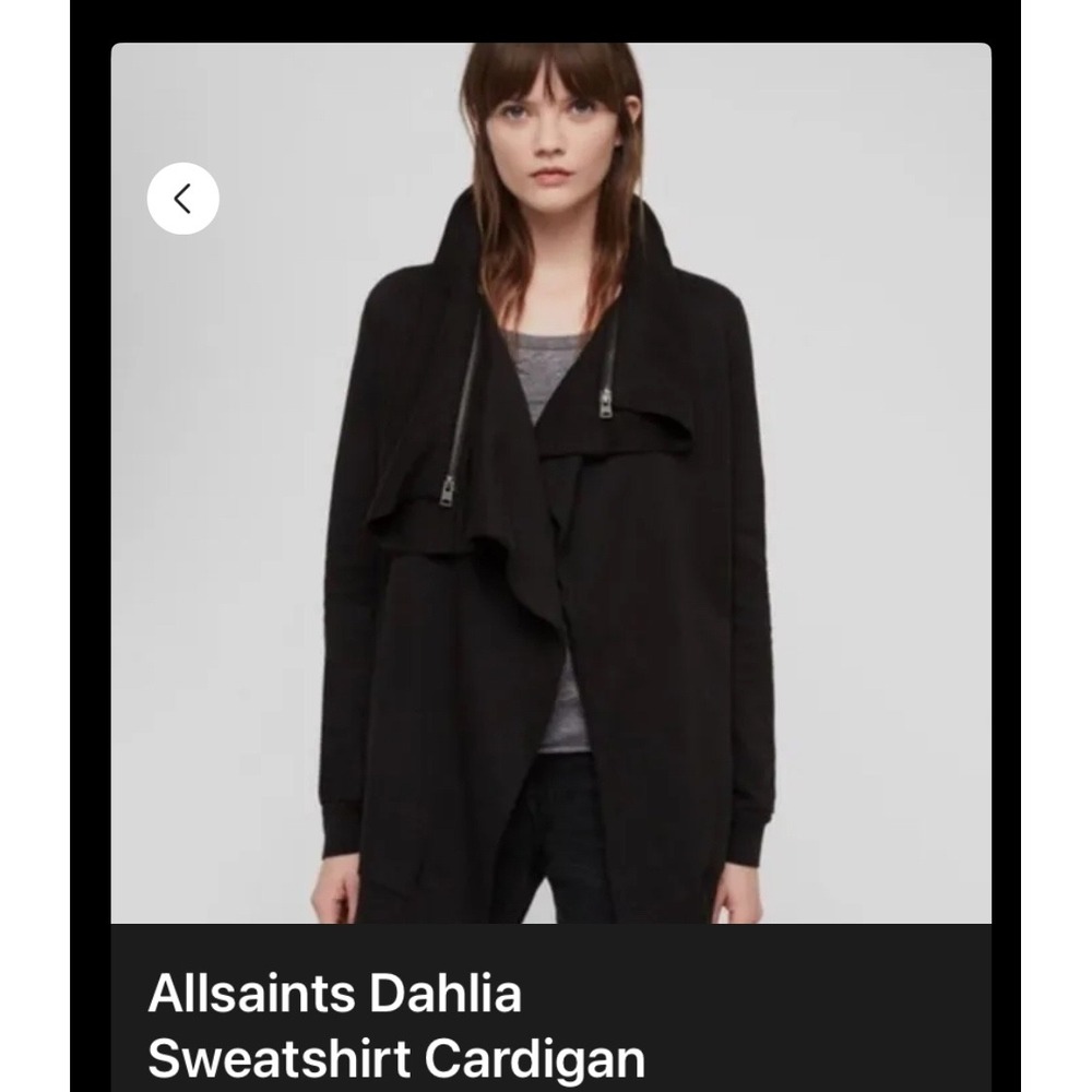 Allsaints Dahlia Sweatshirt‎ Cardigan Cinder Black Waterfall Drape Size Small